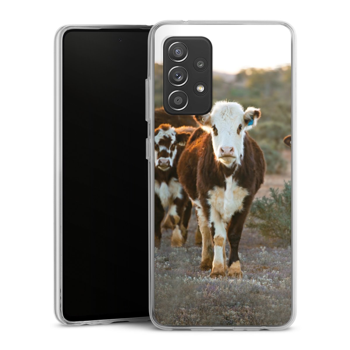 Galaxy A52 Handy Silikon Hülle Case transparent Handyhülle Cow Farmer Calf Silikon Case