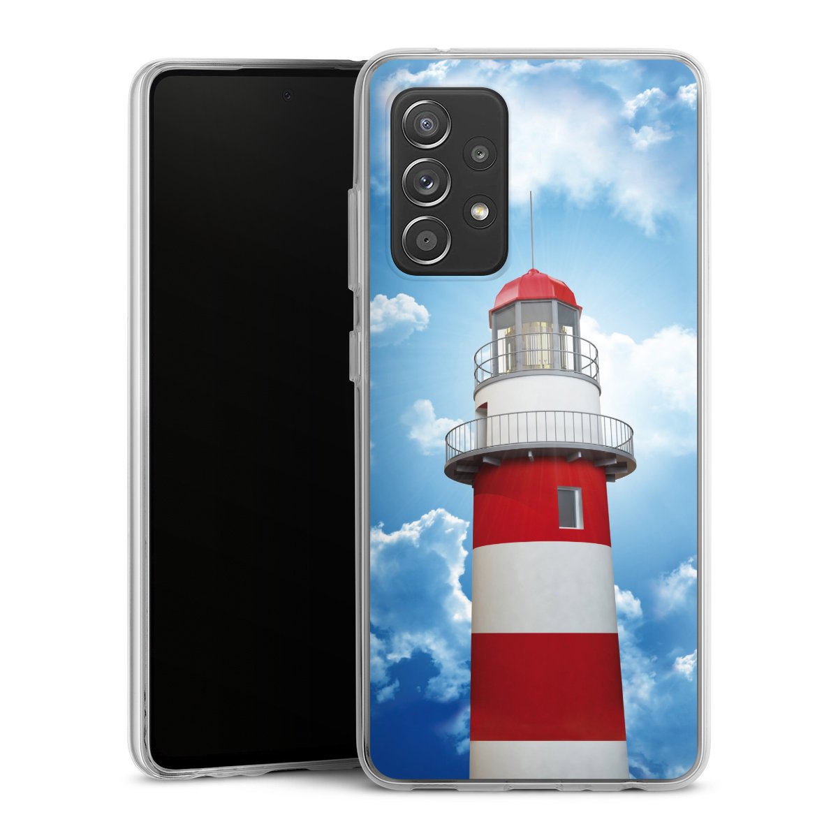 Galaxy A52 Handy Silikon Hülle Case transparent Handyhülle Lighthouse Sky Cloud Silikon Case