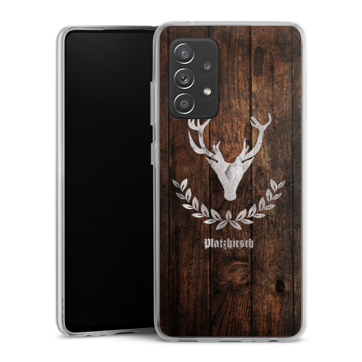 Galaxy A52 Handy Silikon Hülle Case transparent Handyhülle Deer Wood Wooden Look Silikon Case