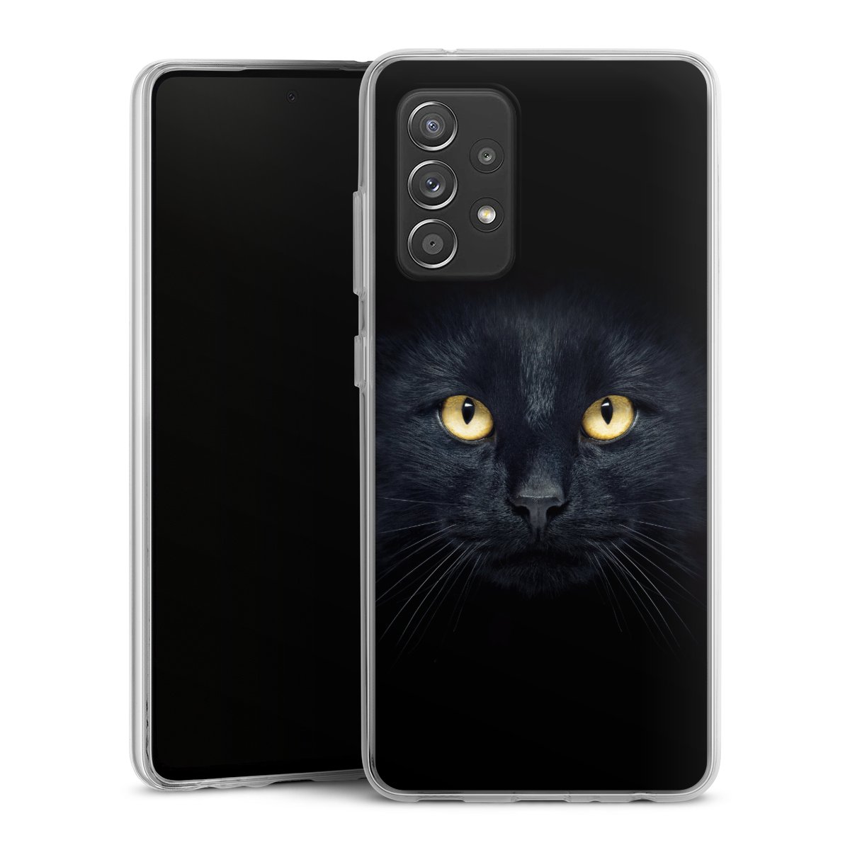 Galaxy A52 Handy Silikon Hülle Case transparent Handyhülle Eye Cat Black Silikon Case