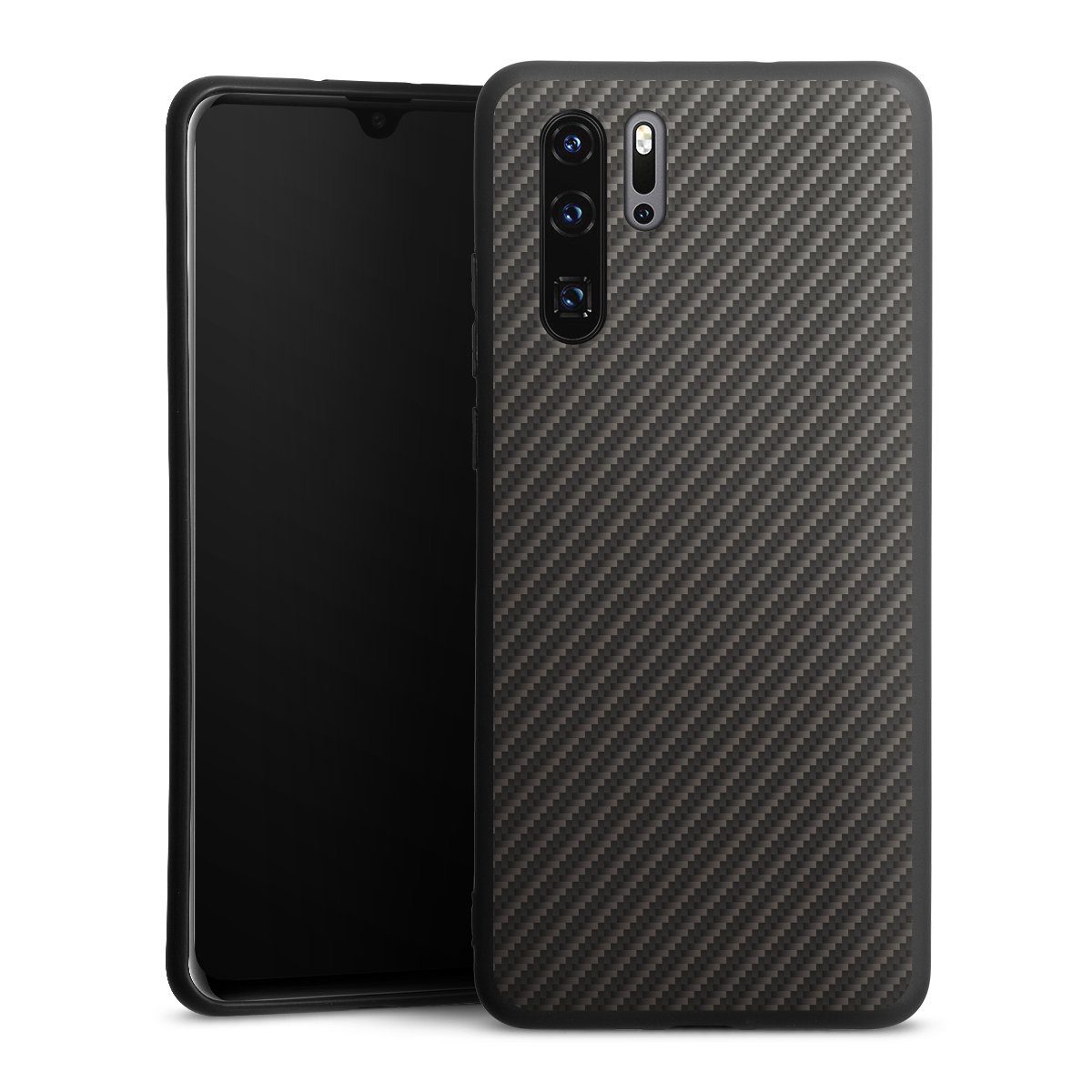 Huawei P30 Pro Handy Premium Silikon Hülle Handyhülle schwarz Case Metallic Look Carbon Muster Silikon Premium Case