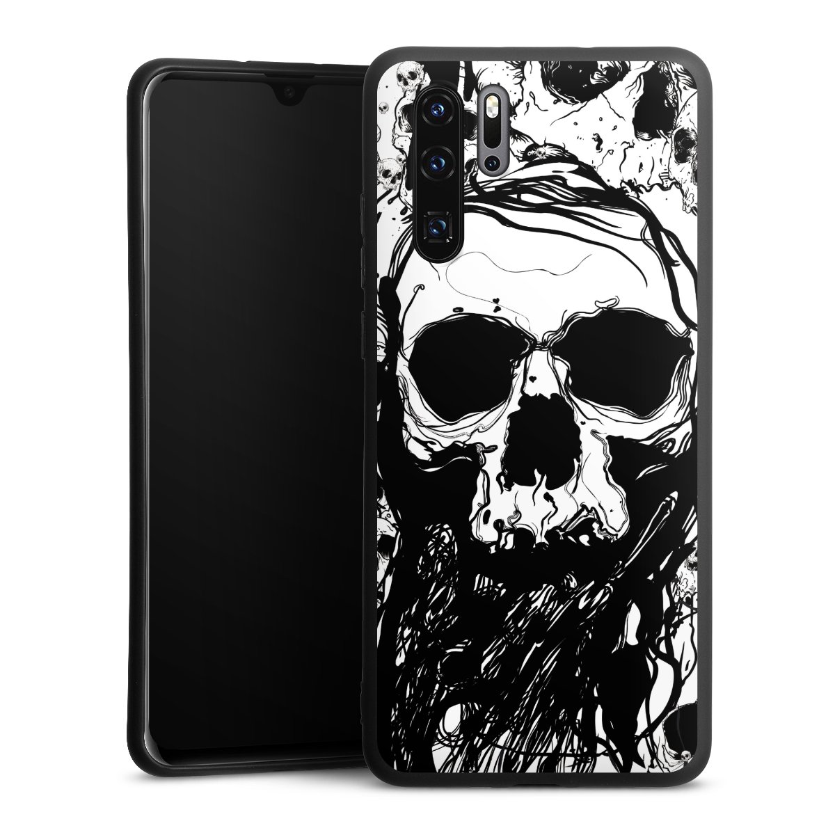 Huawei P30 Pro Handy Premium Silikon Hülle Handyhülle schwarz Case Totenkopf Halloween Silikon Premium Case