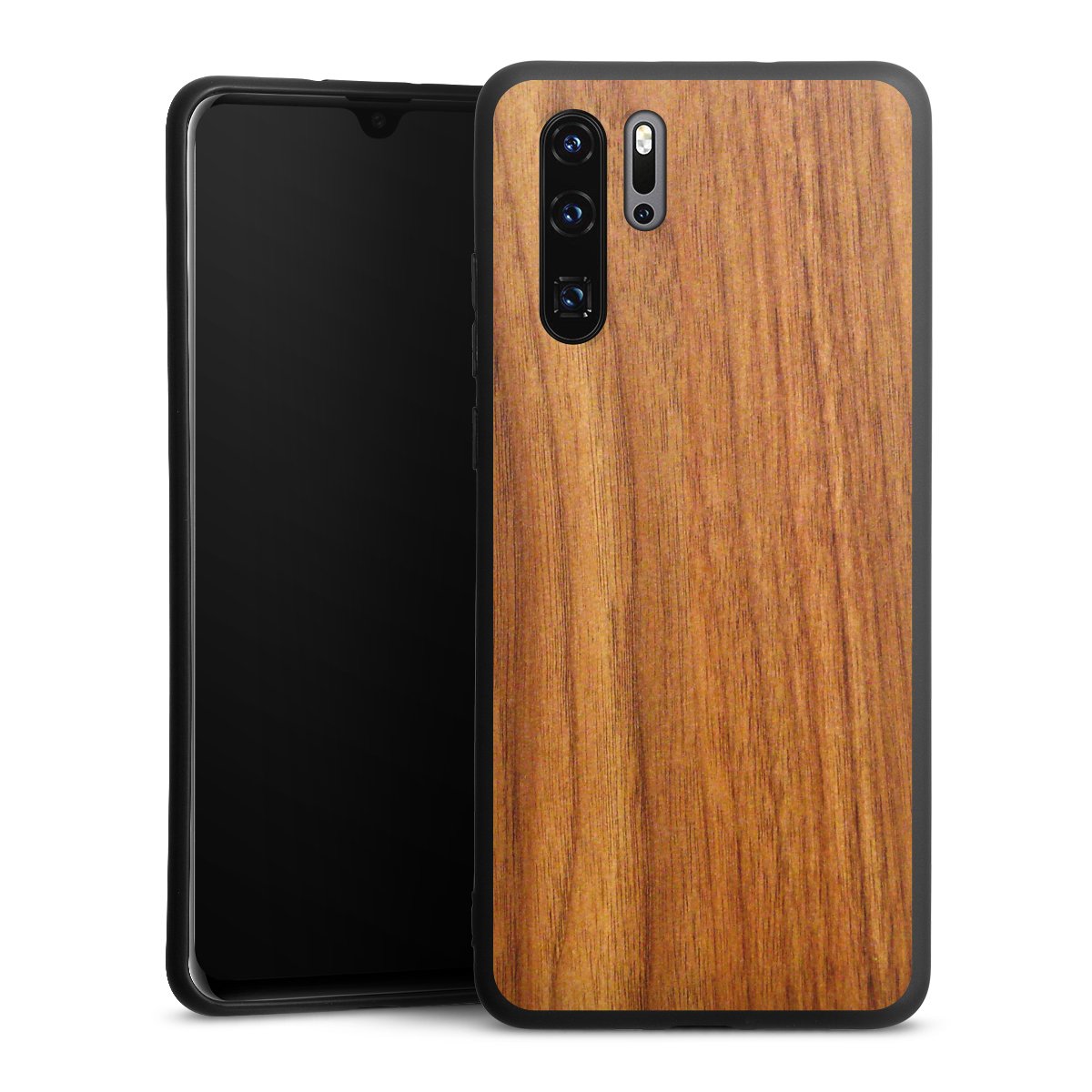 Huawei P30 Pro Handy Premium Silikon Hülle Handyhülle schwarz Case Wood Larch Wooden Look Silikon Premium Case