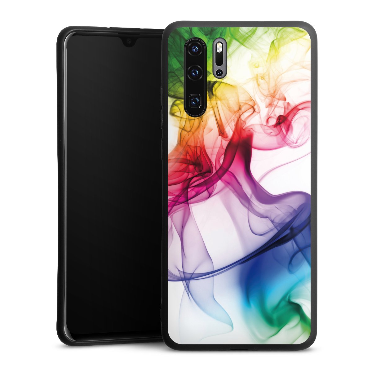 Huawei P30 Pro Handy Premium Silikon Hülle Handyhülle schwarz Case Water Colour Rainbow Silikon Premium Case