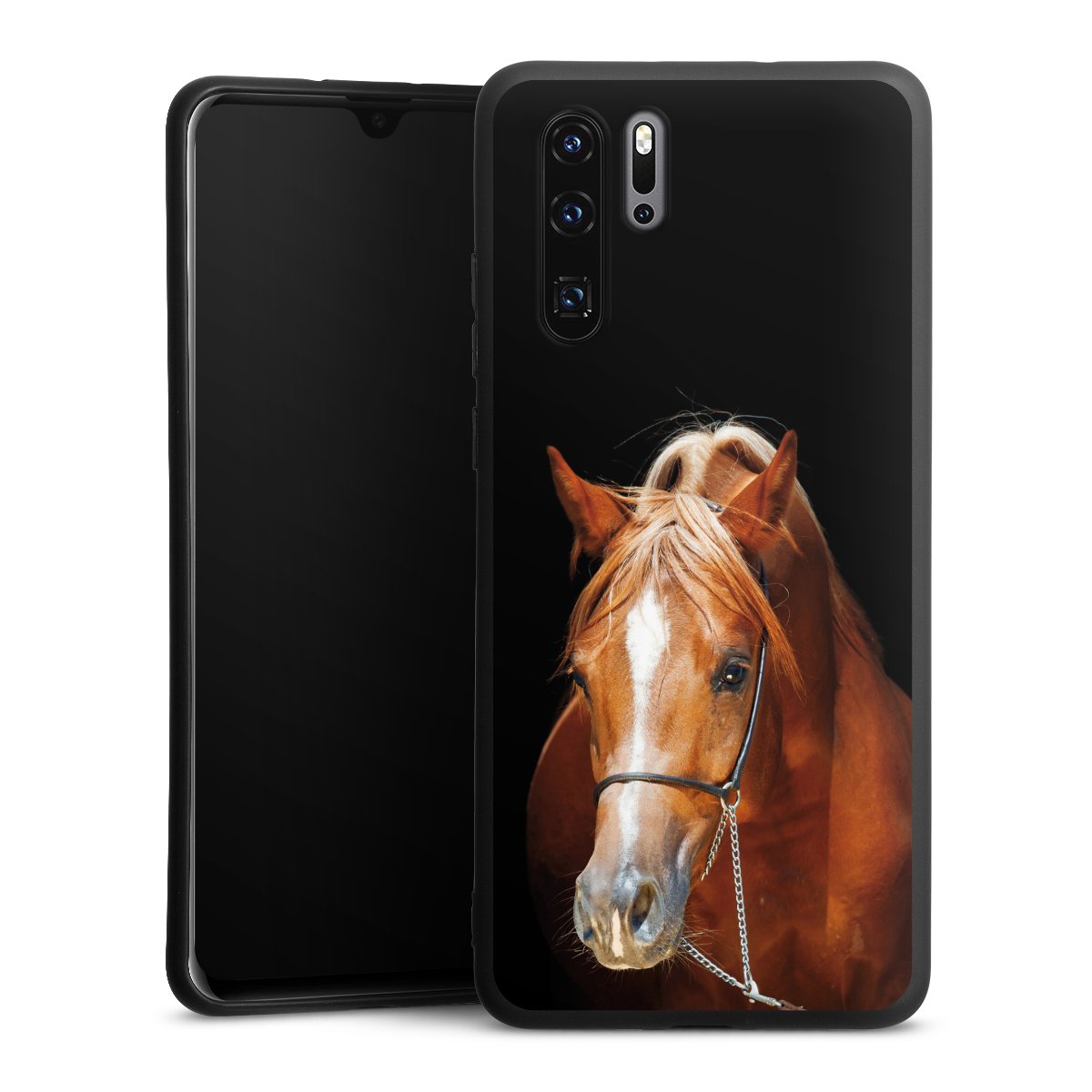 Huawei P30 Pro Handy Premium Silikon Hülle Handyhülle schwarz Case Mare Horse Hobby Silikon Premium Case