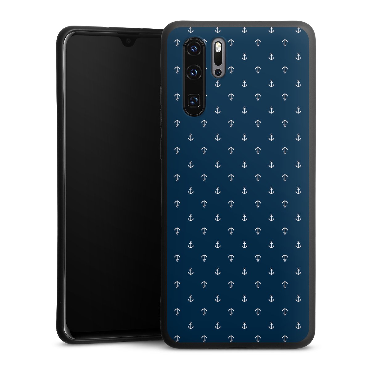 Huawei P30 Pro Handy Premium Silikon Hülle Handyhülle schwarz Case Muster Anchor Sail Silikon Premium Case