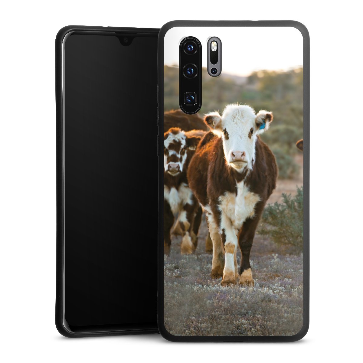 Huawei P30 Pro Handy Premium Silikon Hülle Handyhülle schwarz Case Cow Farmer Calf Silikon Premium Case