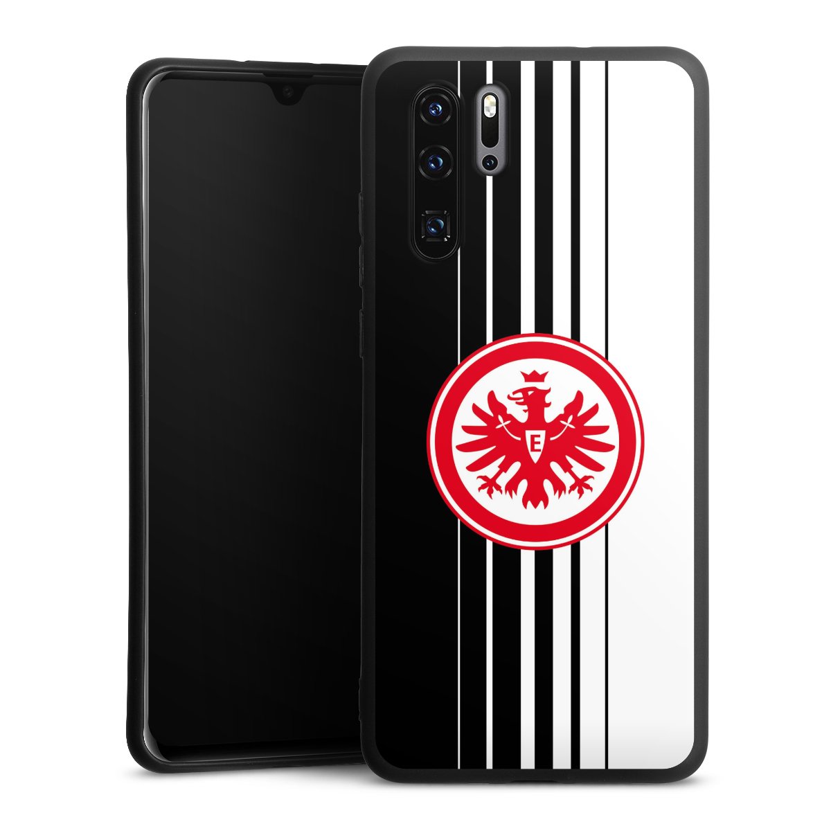 Huawei P30 Pro Handy Premium Silikon Hülle Handyhülle schwarz Case Stripes Eintracht Frankfurt Official Licensed Product Silikon Premium Case