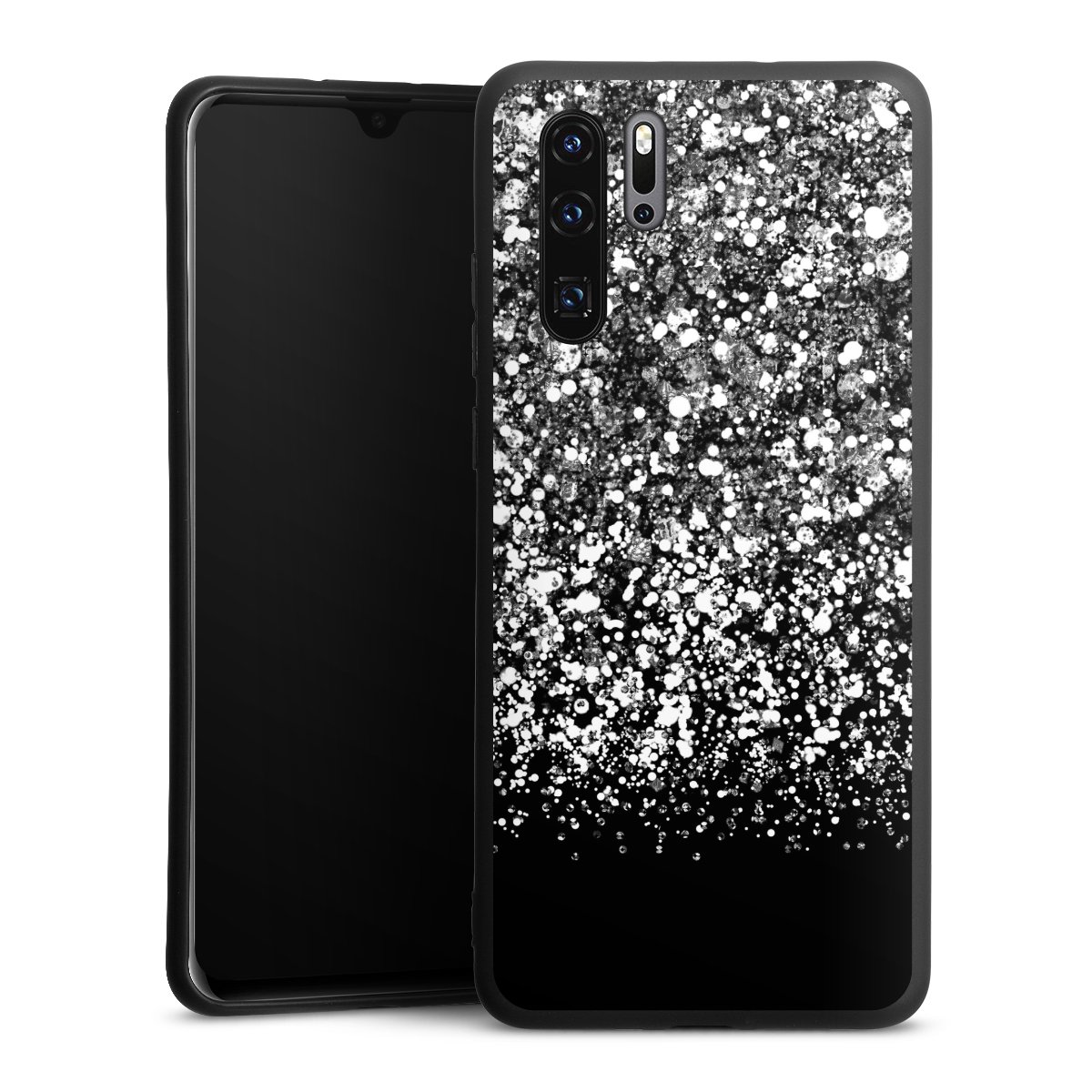 Huawei P30 Pro Handy Premium Silikon Hülle Handyhülle schwarz Case Glitzer Snowflake Muster Silikon Premium Case