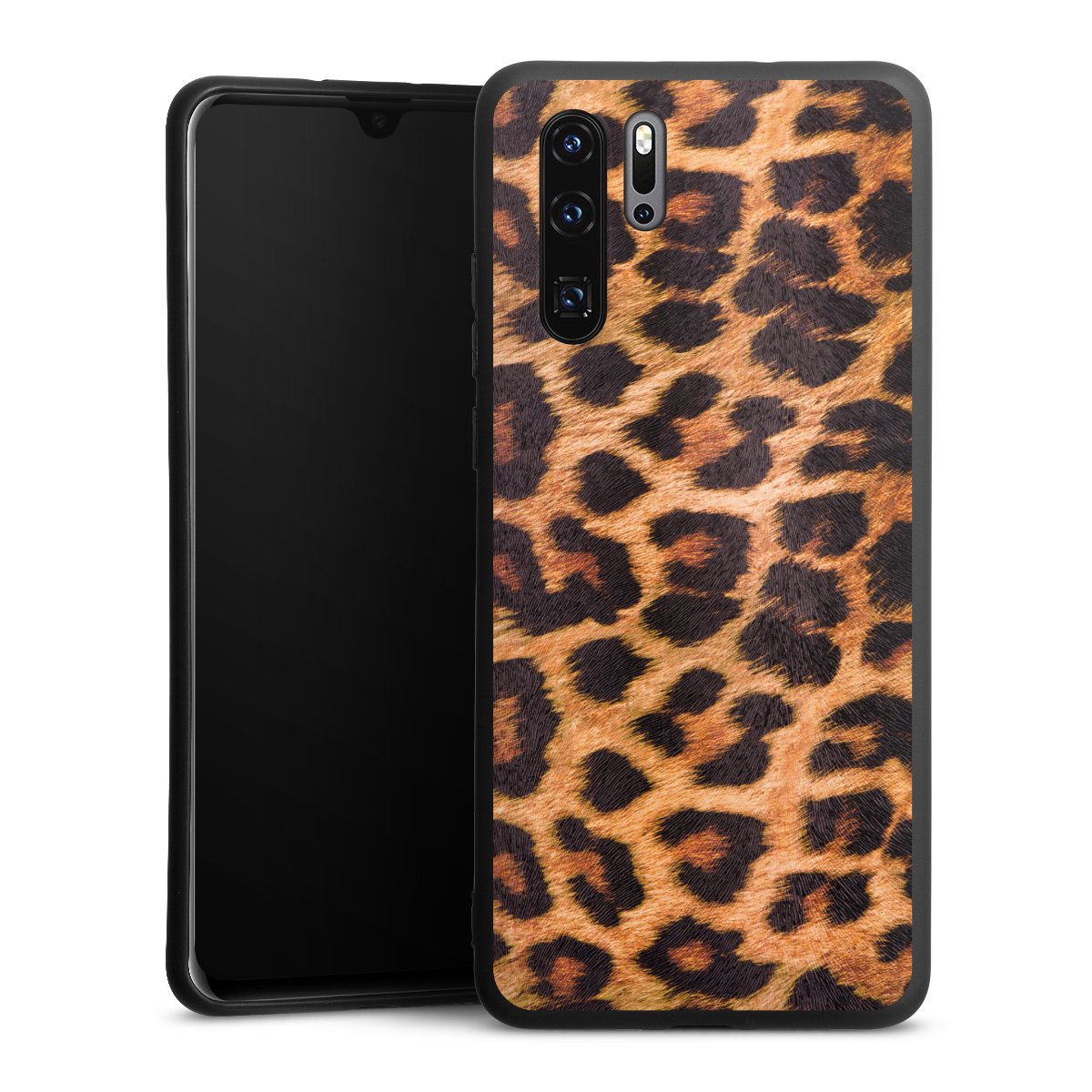 Huawei P30 Pro Handy Premium Silikon Hülle Handyhülle schwarz Case Animal Print Leopard Fur Silikon Premium Case