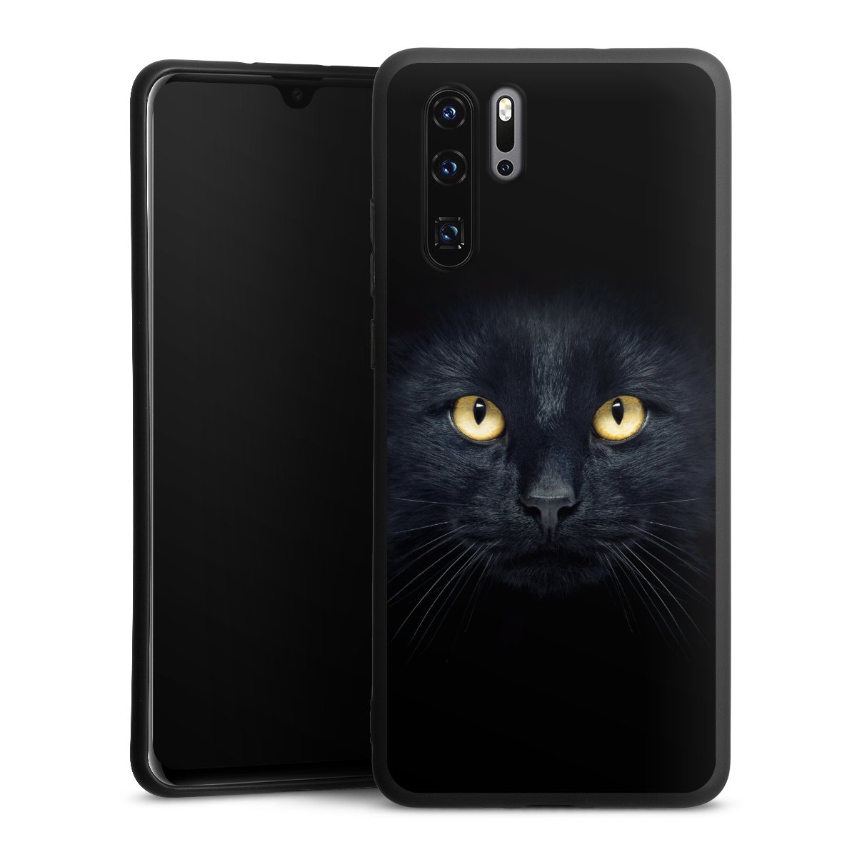 Huawei P30 Pro Handy Premium Silikon Hülle Handyhülle schwarz Case Eye Cat Black Silikon Premium Case