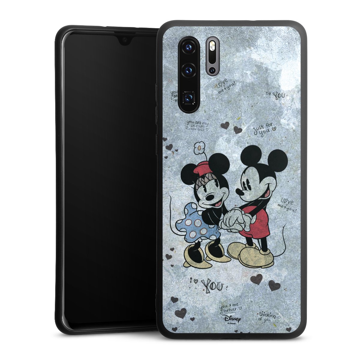 Huawei P30 Pro Handy Premium Silikon Hülle Handyhülle schwarz Case Mickey & Minnie Mouse Vintage Disney Silikon Premium Case