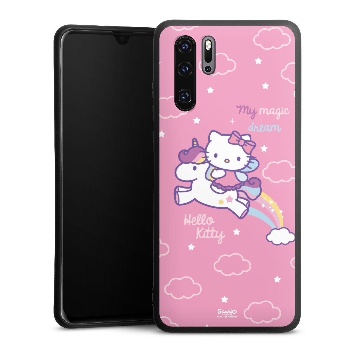 Huawei P30 Pro Handy Premium Silikon Hülle Handyhülle schwarz Case Einhorn Official Licensed Product Hello Kitty Silikon Premium Case