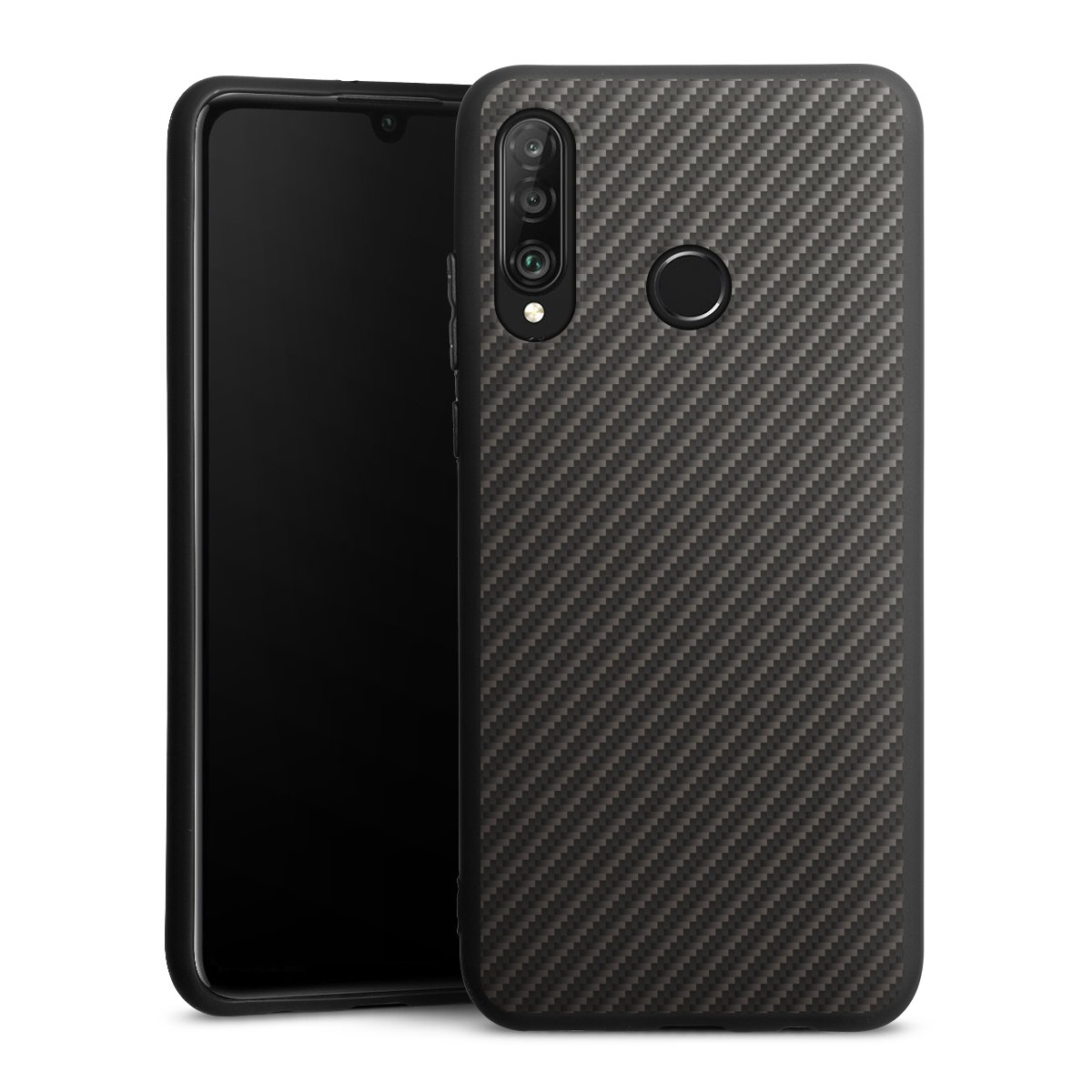 Huawei P30 Lite Handy Premium Silikon Hülle Handyhülle schwarz Case Metallic Look Carbon Muster Silikon Premium Case