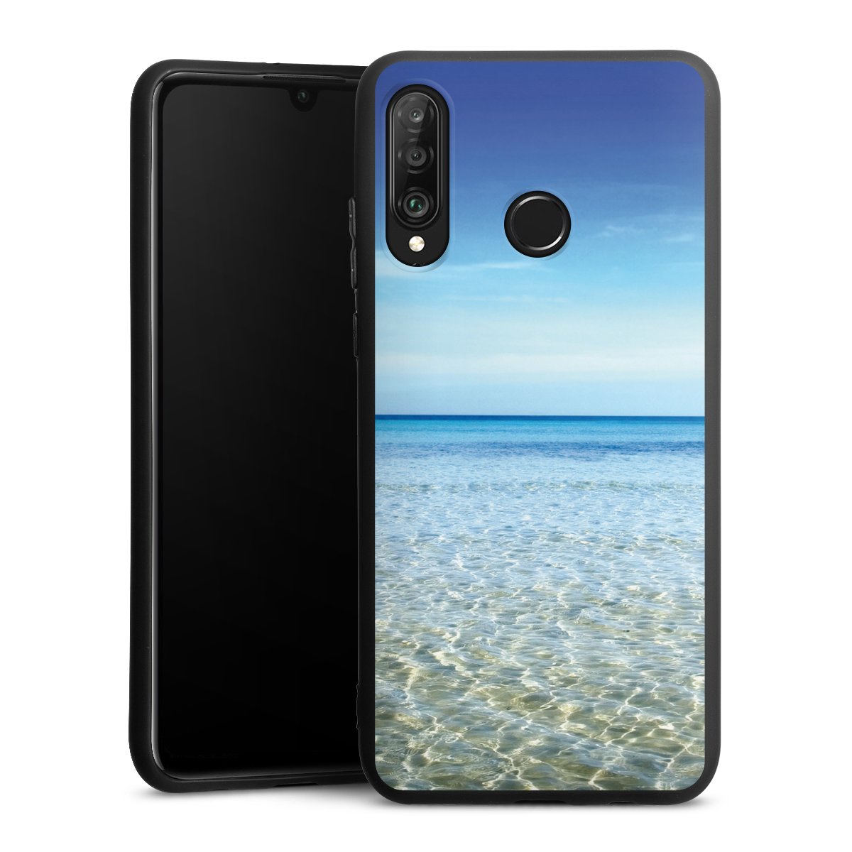 Huawei P30 Lite Handy Premium Silikon Hülle Handyhülle schwarz Case Urlaub Sky Ocean Silikon Premium Case