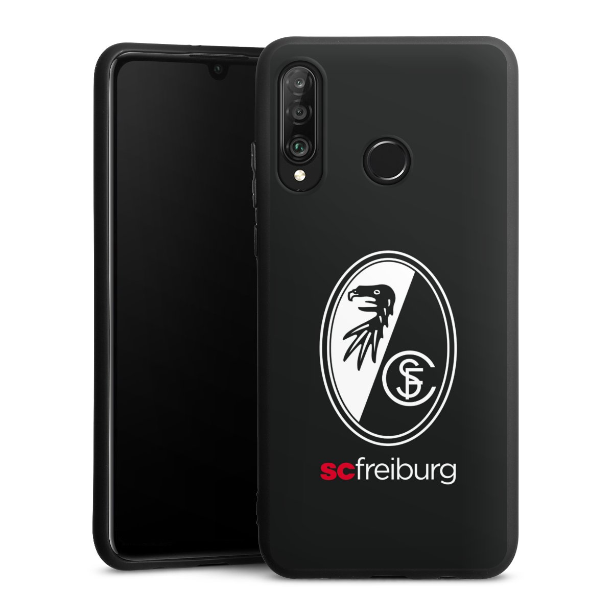 Huawei P30 Lite Handy Premium Silikon Hülle Handyhülle schwarz Case Official Licensed Product Sc Freiburg Coat Of Arms Silikon Premium Case