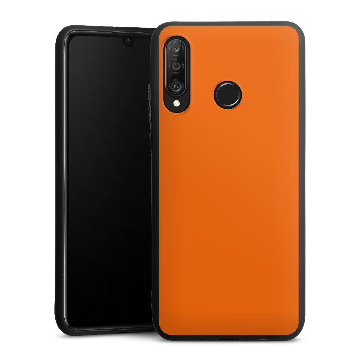 Huawei P30 Lite Handy Premium Silikon Hülle Handyhülle schwarz Case Orange Colour Unicoloured Silikon Premium Case