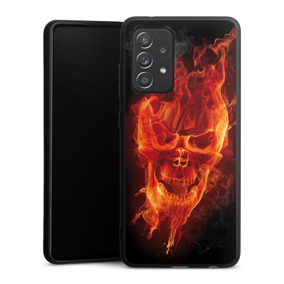 Galaxy A52 5G Handy Premium Silikon Hülle Handyhülle schwarz Case Totenkopf Skull Fire Silikon Premium Case