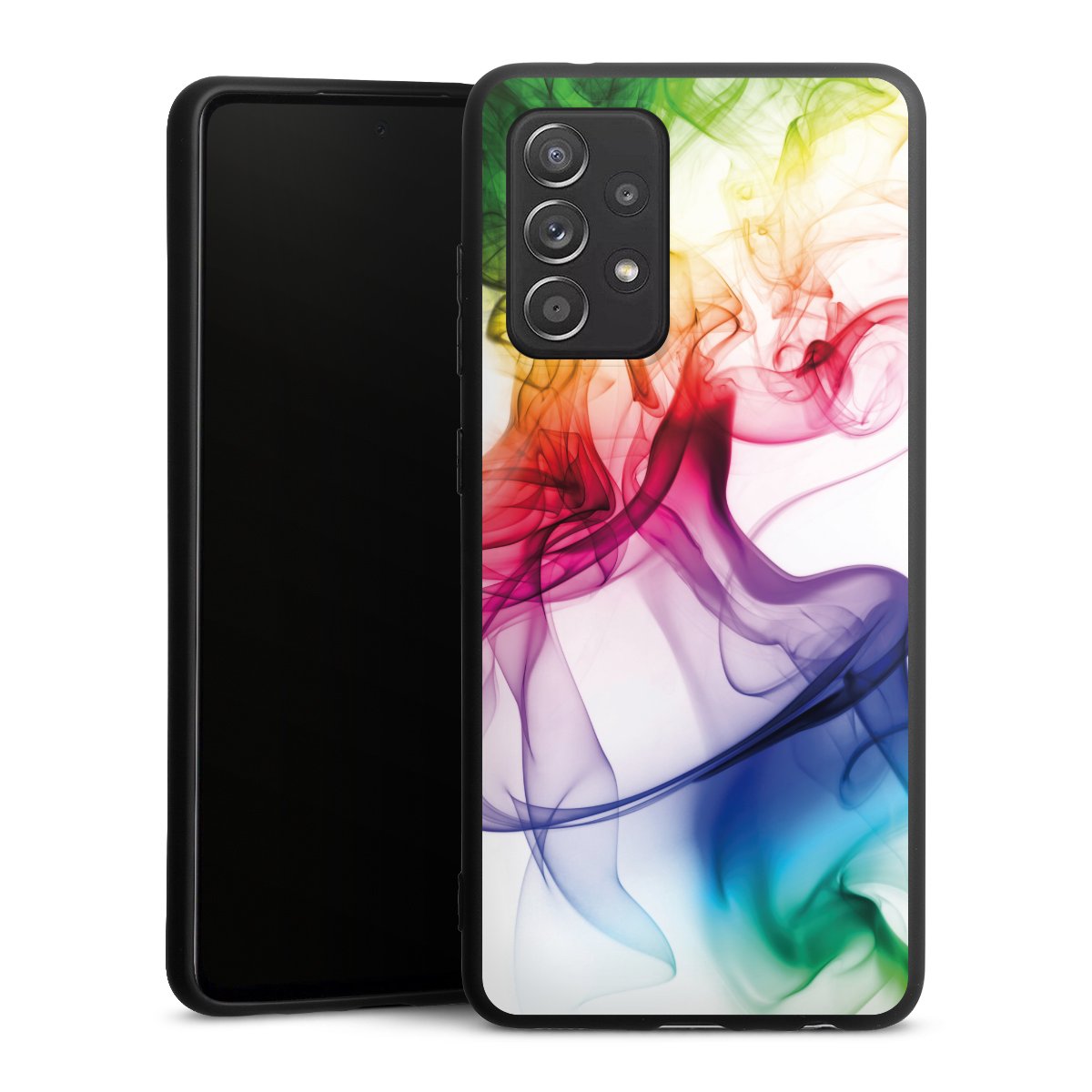 Galaxy A52 5G Handy Premium Silikon Hülle Handyhülle schwarz Case Water Colour Rainbow Silikon Premium Case