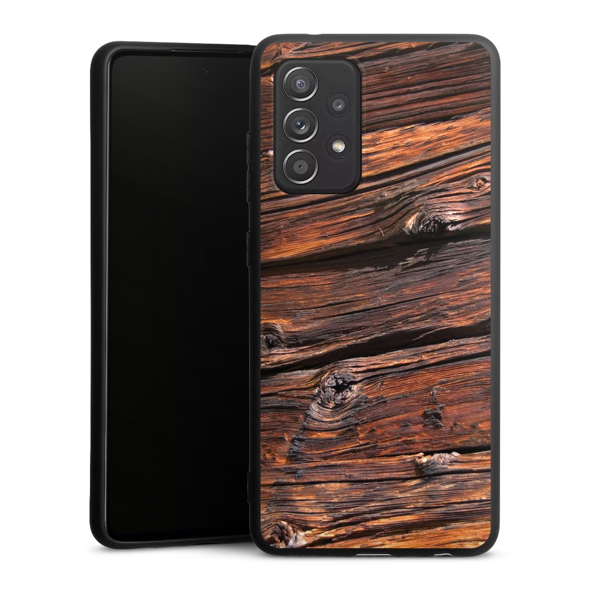 Galaxy A52 5G Handy Premium Silikon Hülle Handyhülle schwarz Case Beams Wooden Look Wood Silikon Premium Case