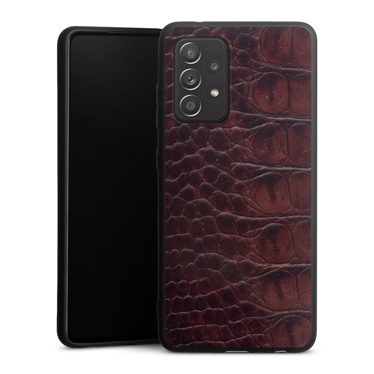 Galaxy A52 5G Handy Premium Silikon Hülle Handyhülle schwarz Case Crocodile Animal Print Leather Silikon Premium Case