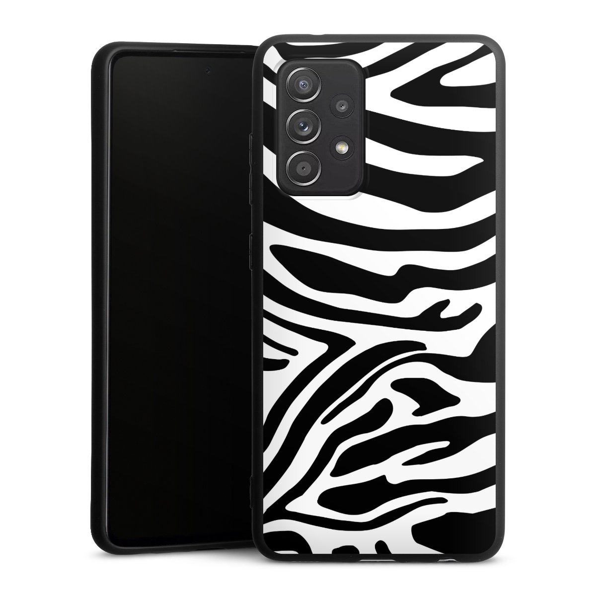 Galaxy A52 5G Handy Premium Silikon Hülle Handyhülle schwarz Case Zebra Animal Look Animal Print Silikon Premium Case