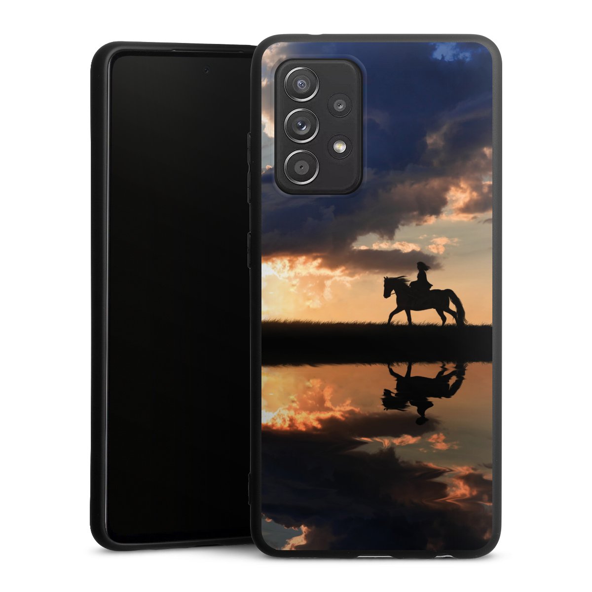 Galaxy A52 5G Handy Premium Silikon Hülle Handyhülle schwarz Case Horse Sunset Horseback Riding Silikon Premium Case