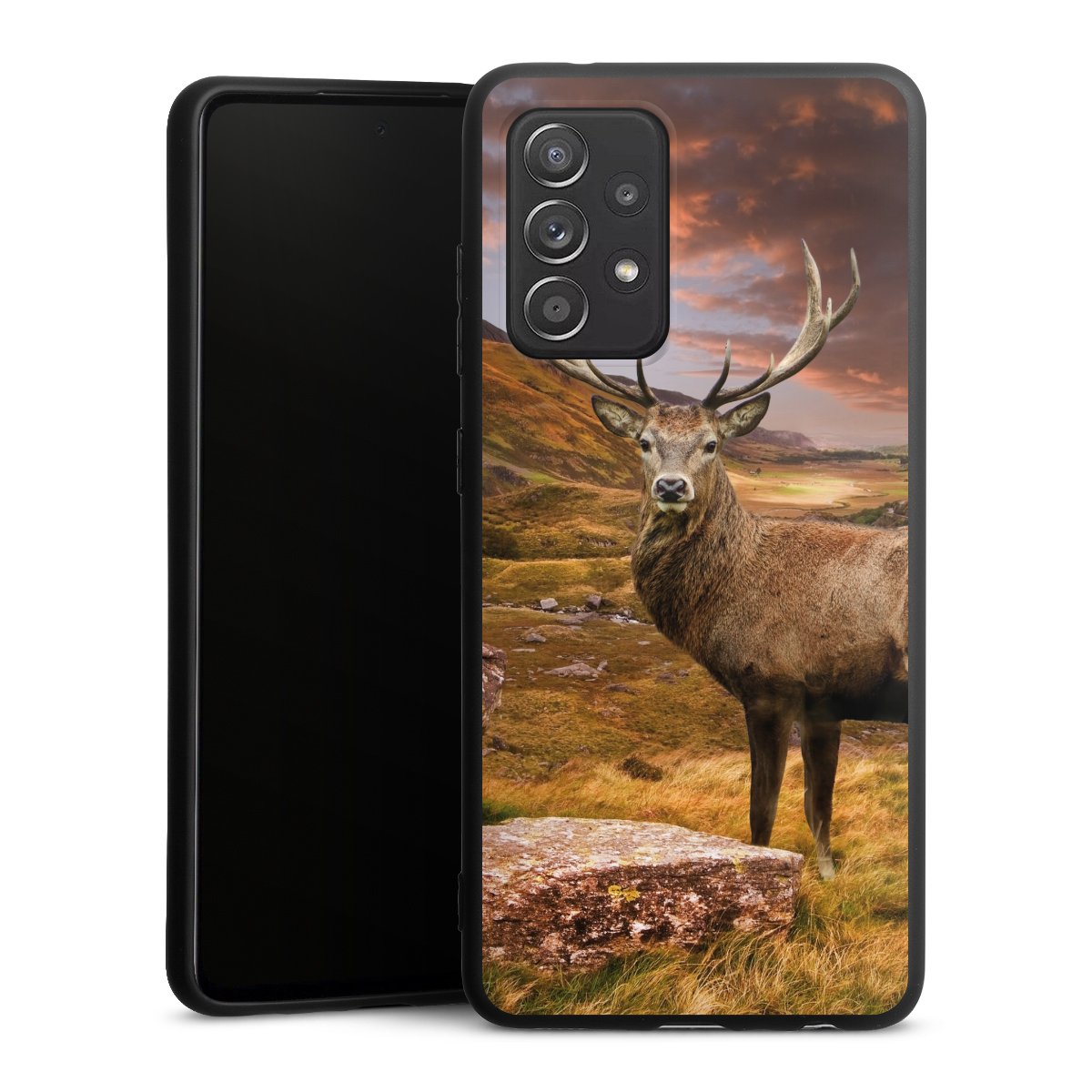 Galaxy A52 5G Handy Premium Silikon Hülle Handyhülle schwarz Case Meadow Mountain Deer Silikon Premium Case