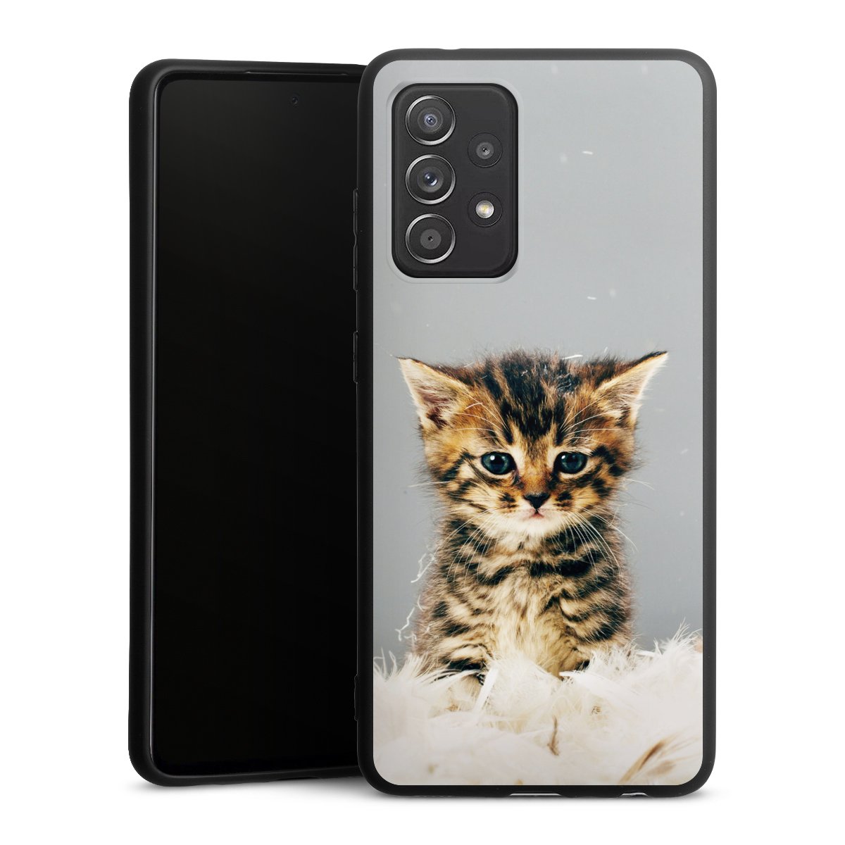 Galaxy A52s 5G Handy Premium Silikon Hülle Handyhülle schwarz Case Cat Feather Pet Silikon Premium Case