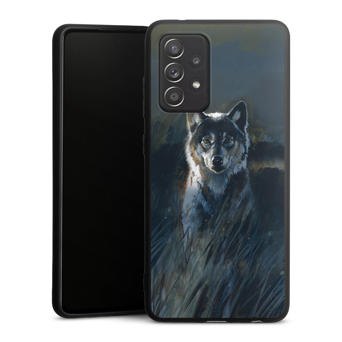 Galaxy A52 5G Handy Premium Silikon Hülle Handyhülle schwarz Case Nature Wolf Painting Silikon Premium Case