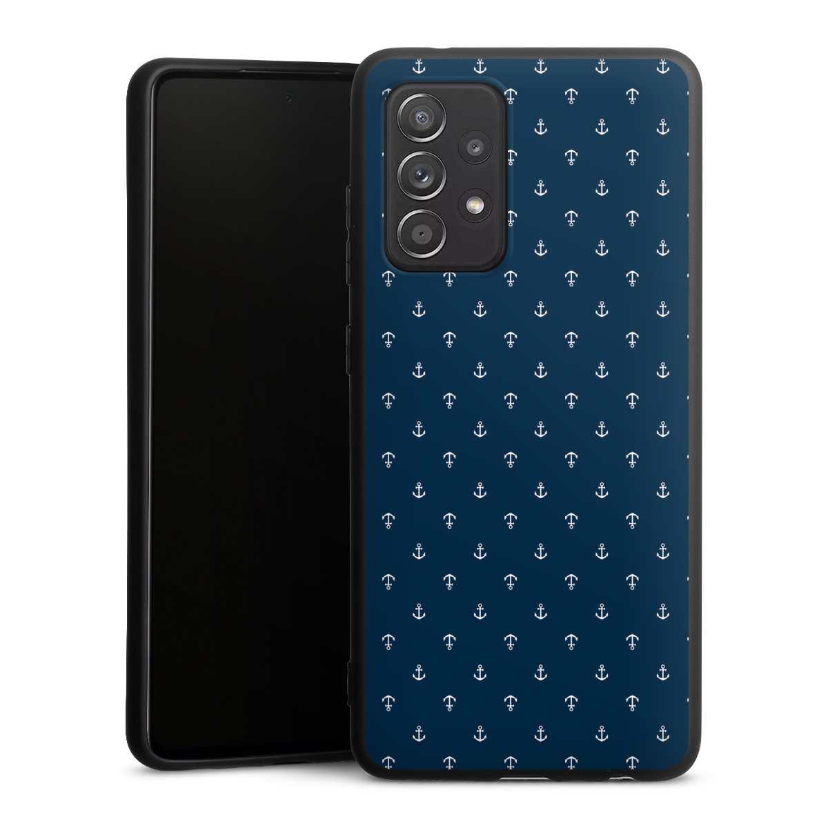 Galaxy A52 5G Handy Premium Silikon Hülle Handyhülle schwarz Case Muster Anchor Sail Silikon Premium Case