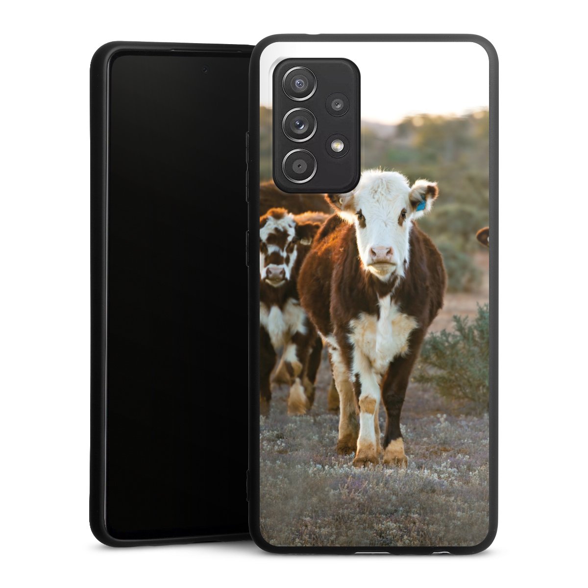 Galaxy A52 5G Handy Premium Silikon Hülle Handyhülle schwarz Case Cow Farmer Calf Silikon Premium Case