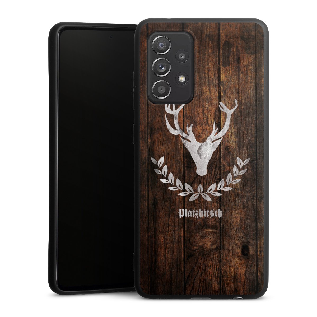 Galaxy A52 5G Handy Premium Silikon Hülle Handyhülle schwarz Case Deer Wood Wooden Look Silikon Premium Case