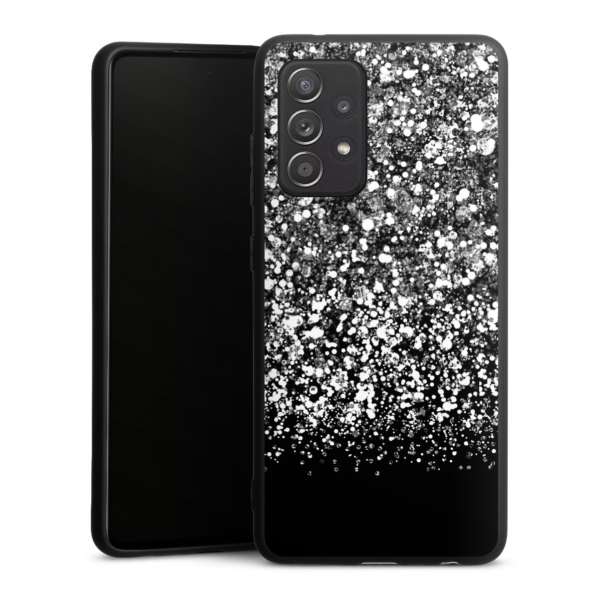 Galaxy A52 5G Handy Premium Silikon Hülle Handyhülle schwarz Case Glitzer Snowflake Muster Silikon Premium Case