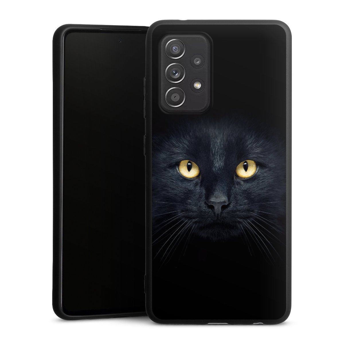 Galaxy A52 5G Handy Premium Silikon Hülle Handyhülle schwarz Case Eye Cat Black Silikon Premium Case