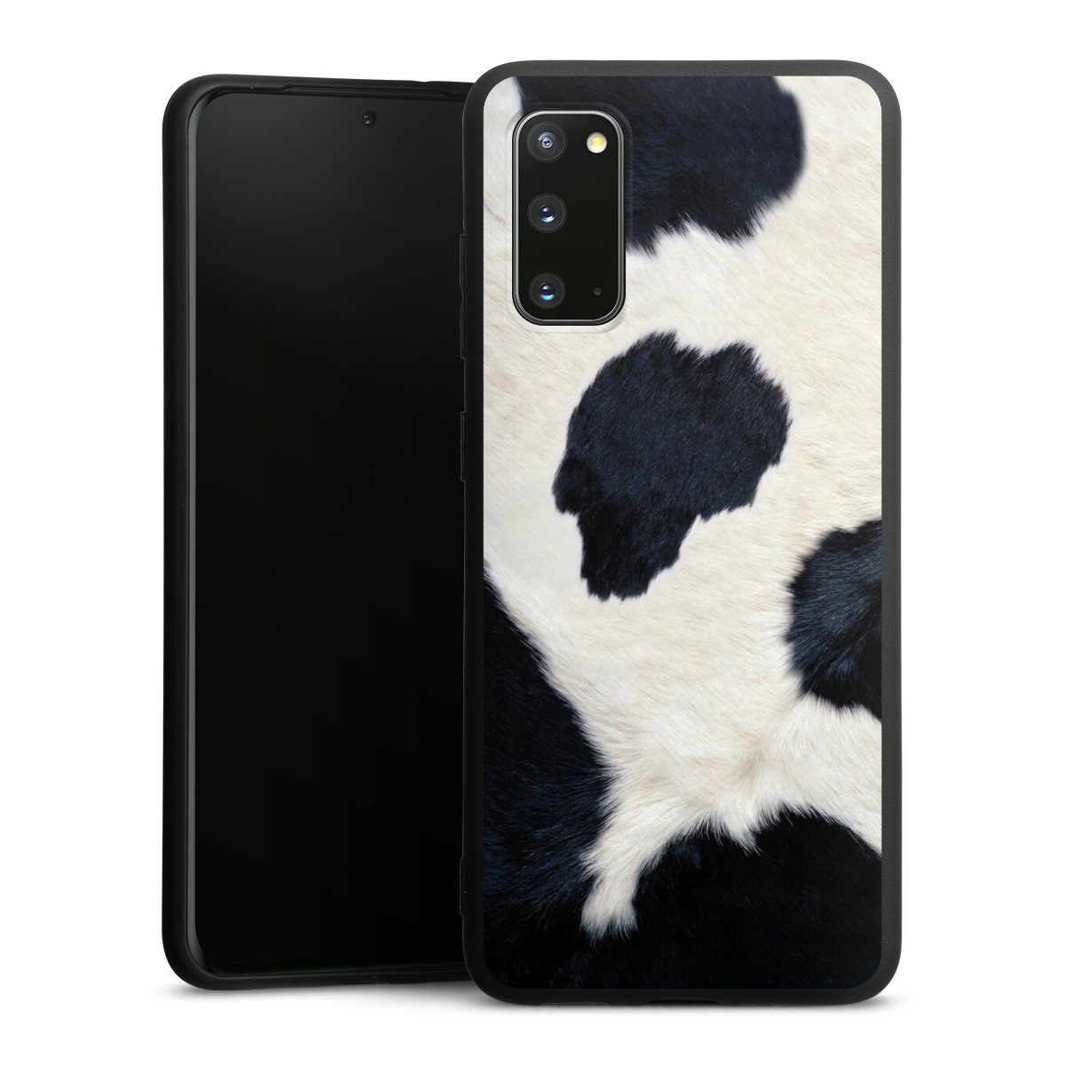 Galaxy S20 Handy Premium Silikon Hülle Handyhülle schwarz Case Animal Look Animal Print Cow Skin Silikon Premium Case