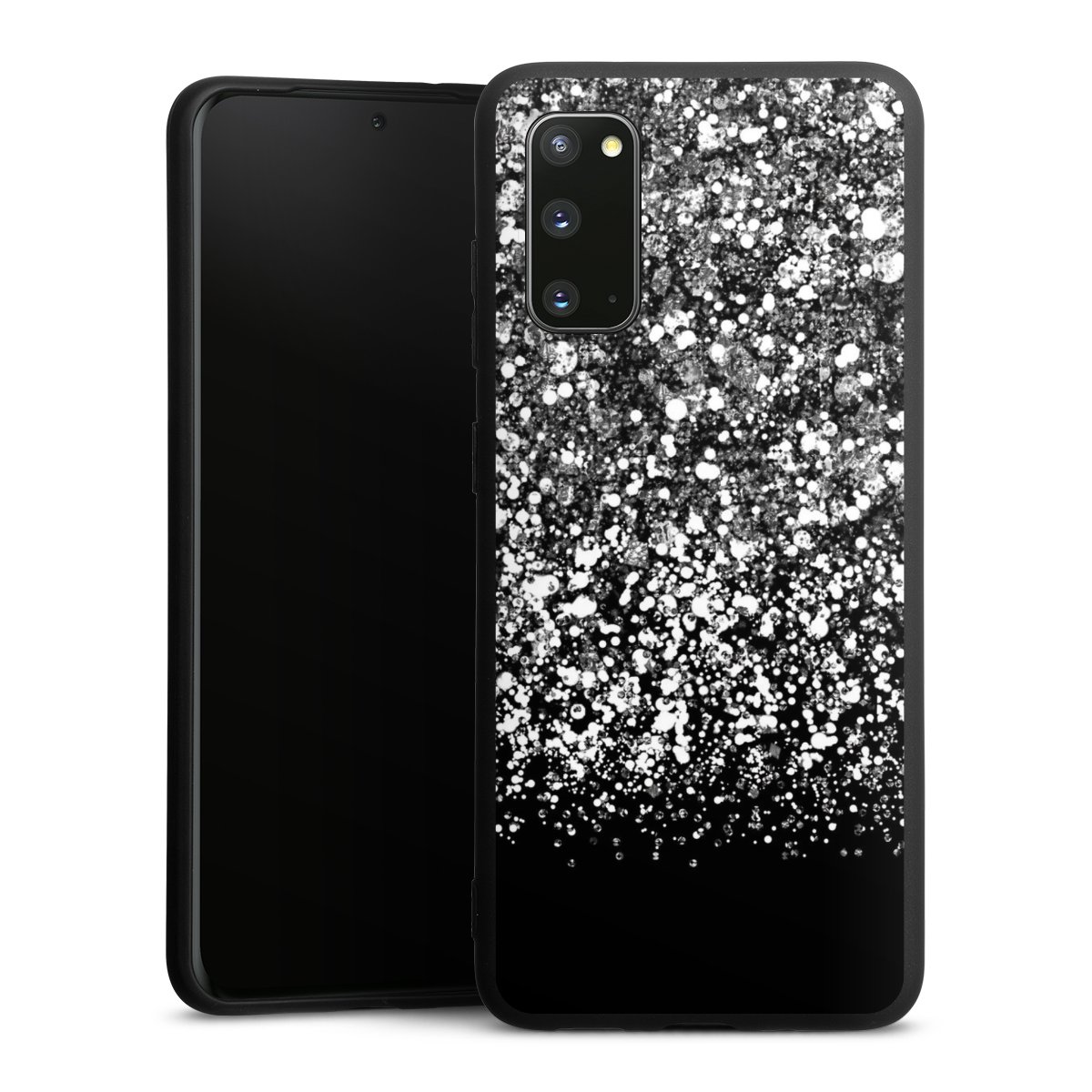 Galaxy S20 Handy Premium Silikon Hülle Handyhülle schwarz Case Glitzer Snowflake Muster Silikon Premium Case