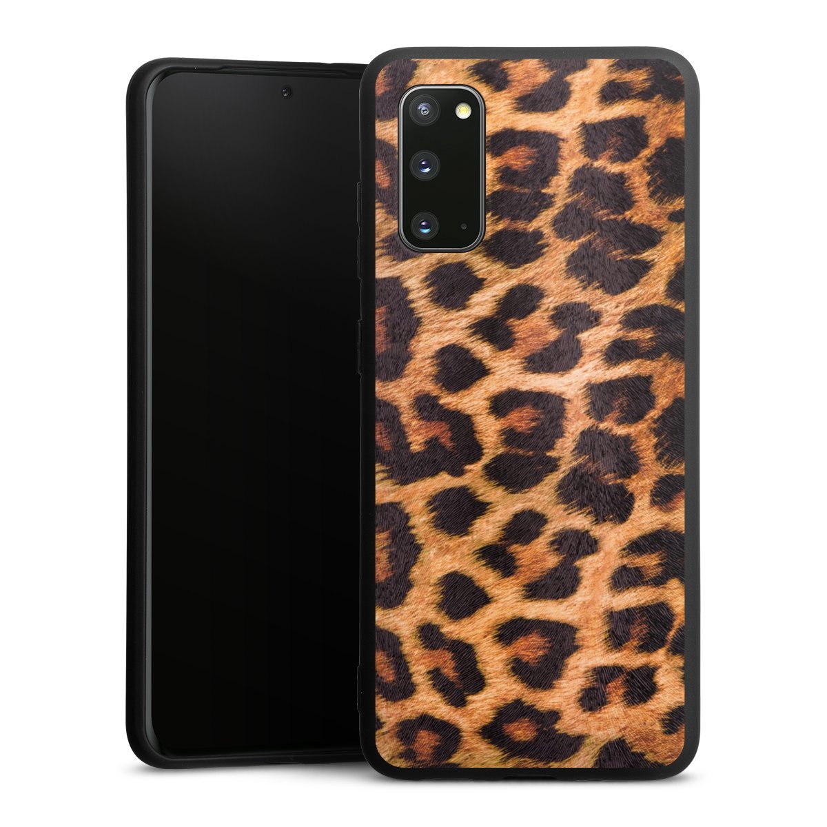 Galaxy S20 Handy Premium Silikon Hülle Handyhülle schwarz Case Animal Print Leopard Fur Silikon Premium Case