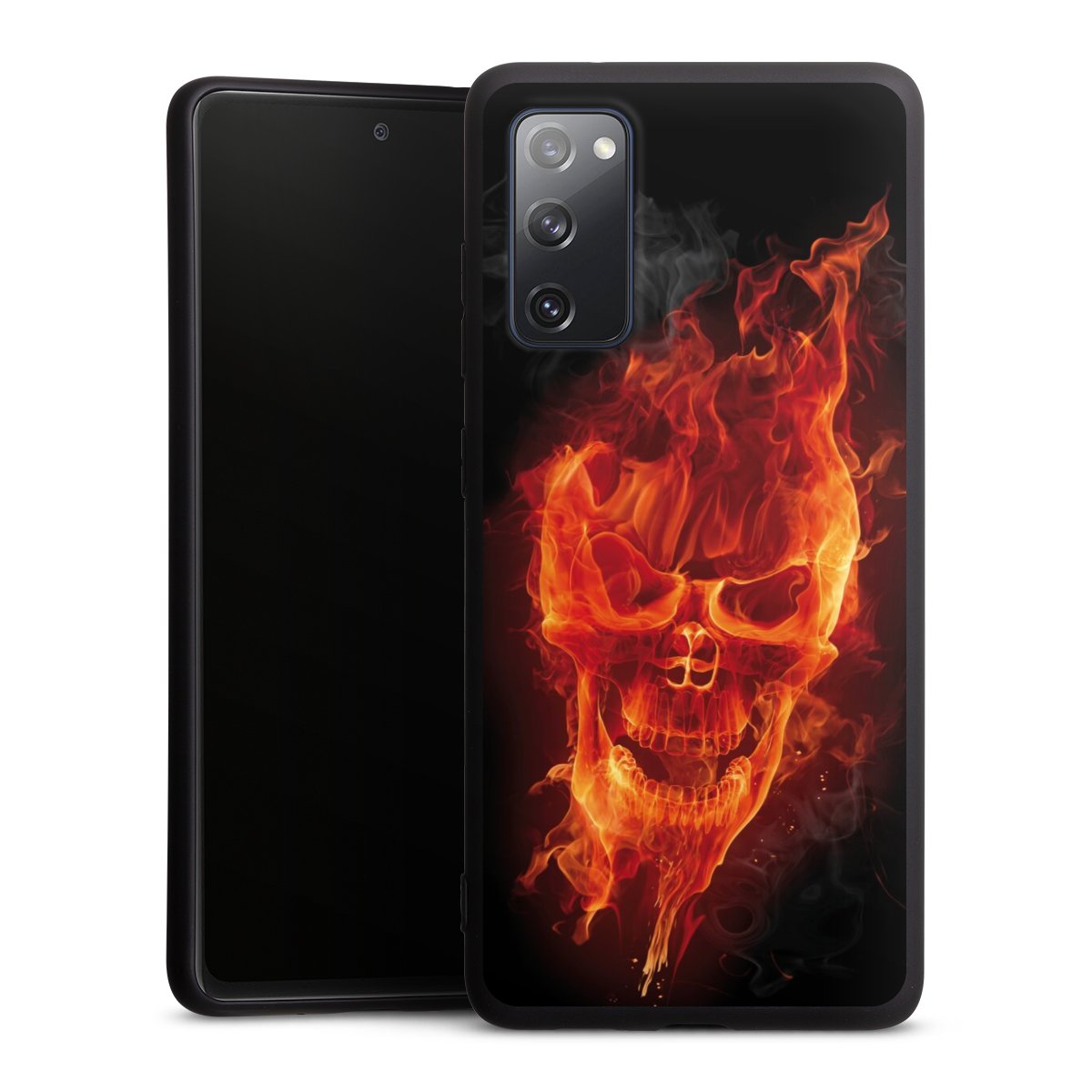 Galaxy S20 FE Handy Premium Silikon Hülle Handyhülle schwarz Case Totenkopf Skull Fire Silikon Premium Case