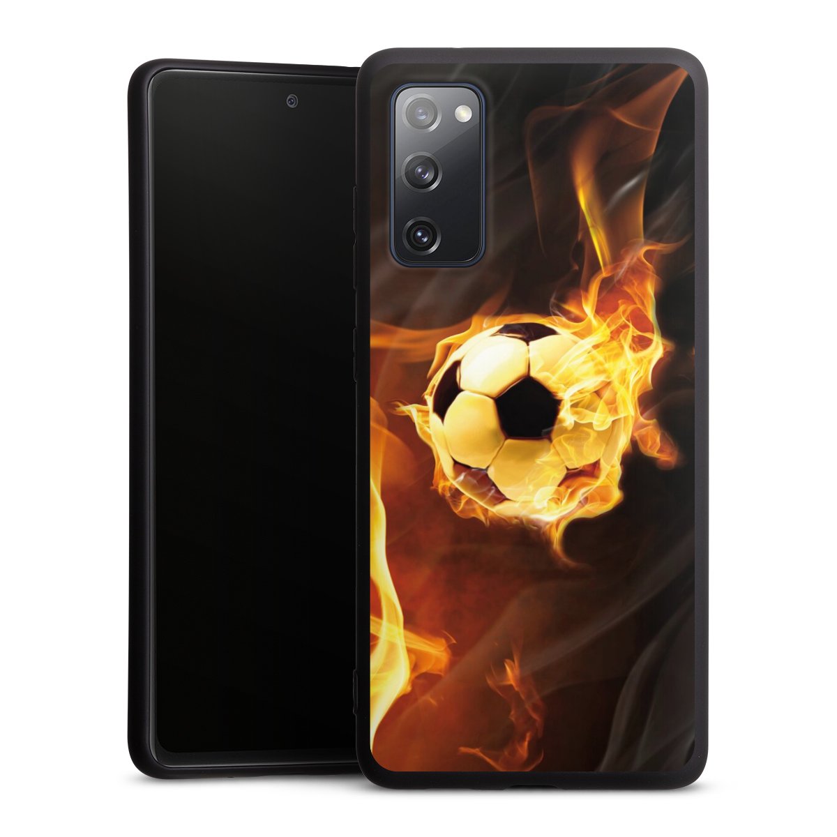 Galaxy S20 FE Handy Premium Silikon Hülle Handyhülle schwarz Case Ball Fire Soccer Silikon Premium Case