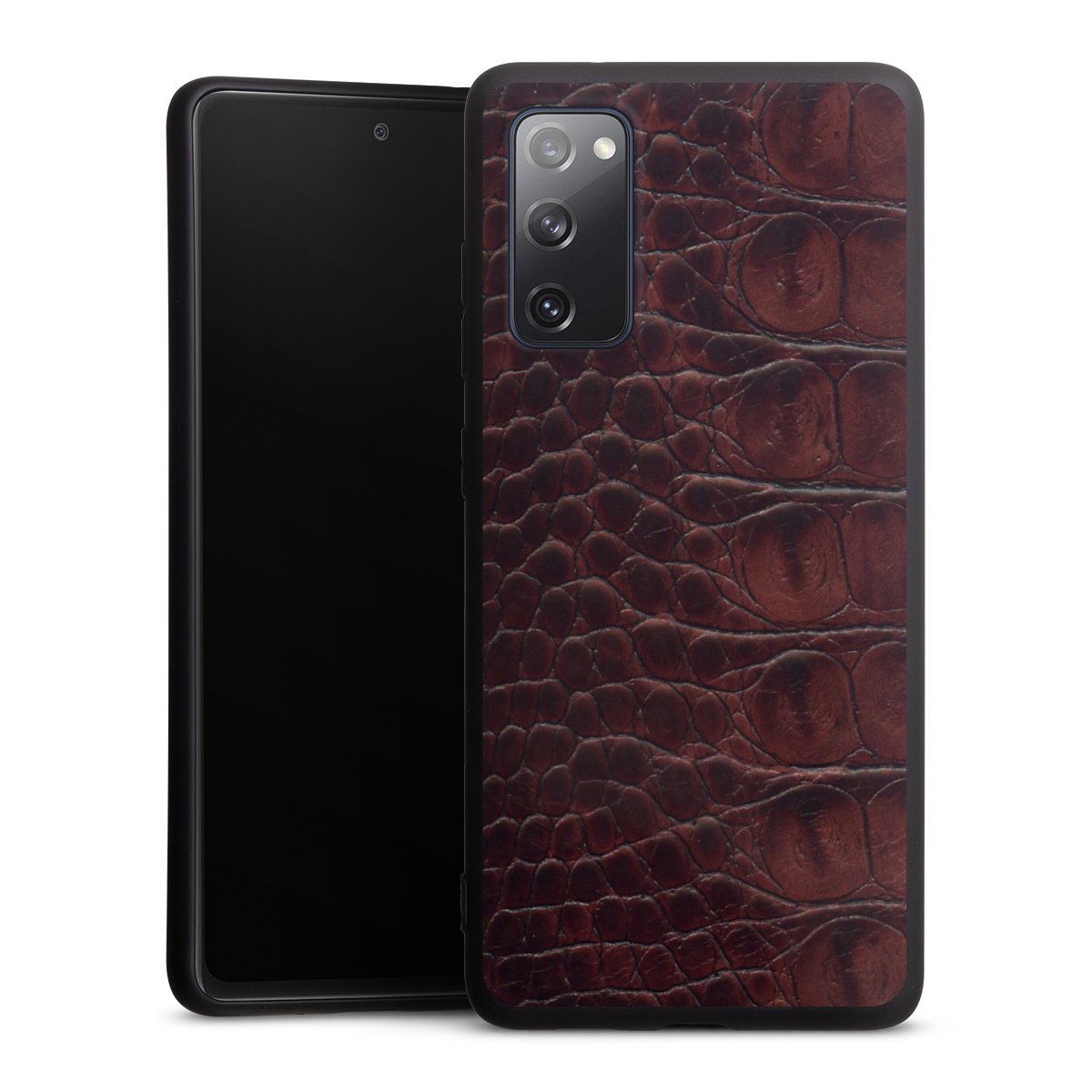 Galaxy S20 FE Handy Premium Silikon Hülle Handyhülle schwarz Case Crocodile Animal Print Leather Silikon Premium Case