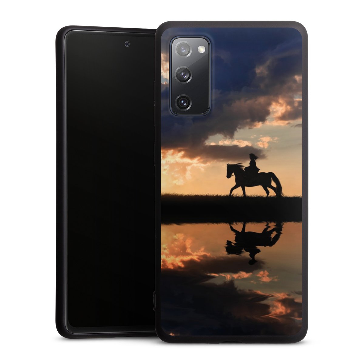 Galaxy S20 FE Handy Premium Silikon Hülle Handyhülle schwarz Case Horse Sunset Horseback Riding Silikon Premium Case