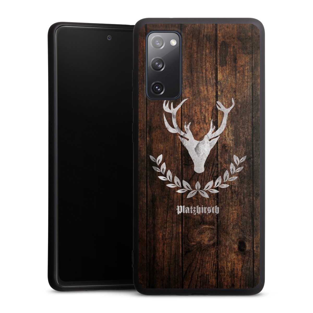 Galaxy S20 FE Handy Premium Silikon Hülle Handyhülle schwarz Case Deer Wood Wooden Look Silikon Premium Case