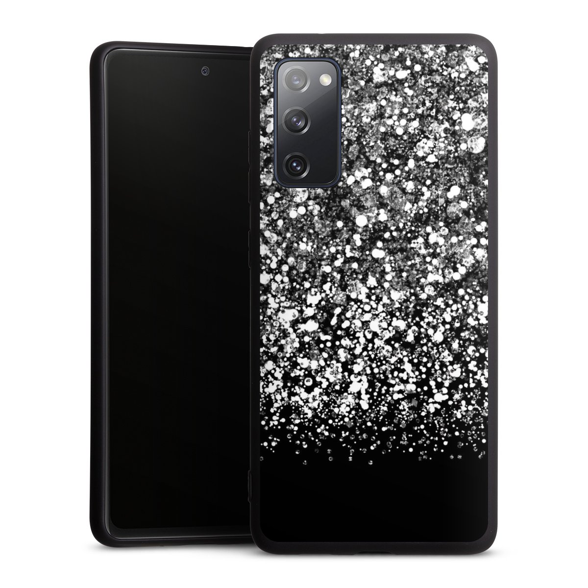 Galaxy S20 FE Handy Premium Silikon Hülle Handyhülle schwarz Case Glitzer Snowflake Muster Silikon Premium Case