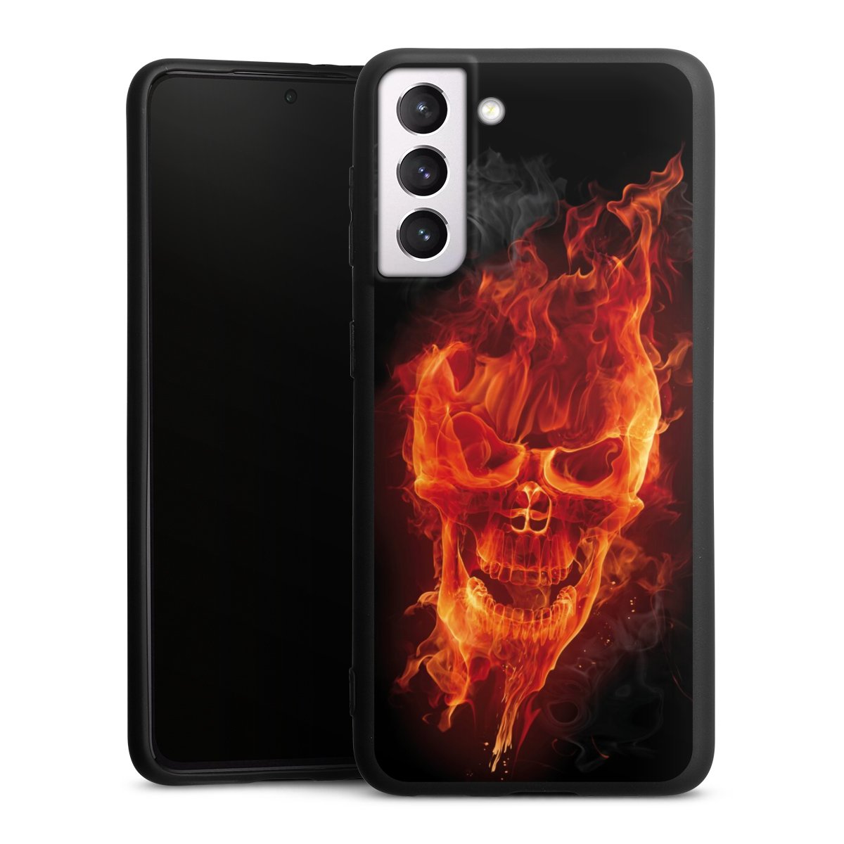 Galaxy S21 5G Handy Premium Silikon Hülle Handyhülle schwarz Case Totenkopf Skull Fire Silikon Premium Case