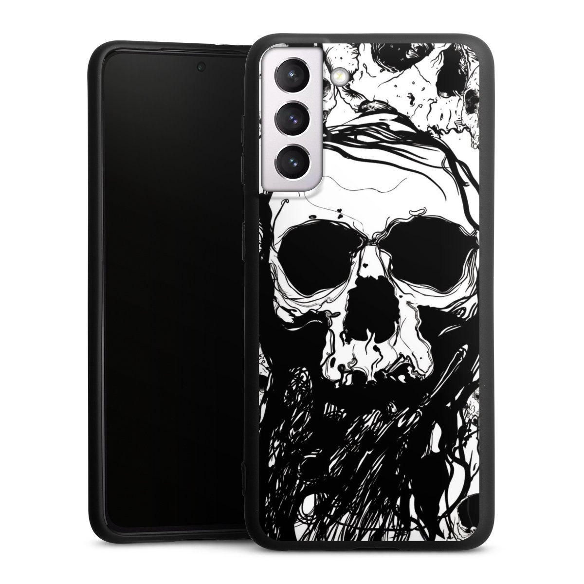 Galaxy S21 5G Handy Premium Silikon Hülle Handyhülle schwarz Case Totenkopf Halloween Silikon Premium Case