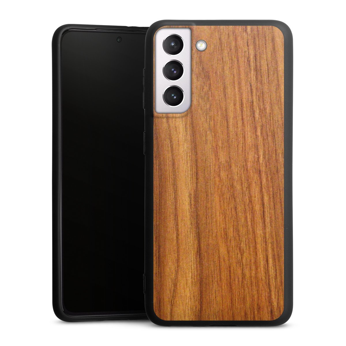 Galaxy S21 5G Handy Premium Silikon Hülle Handyhülle schwarz Case Wood Larch Wooden Look Silikon Premium Case