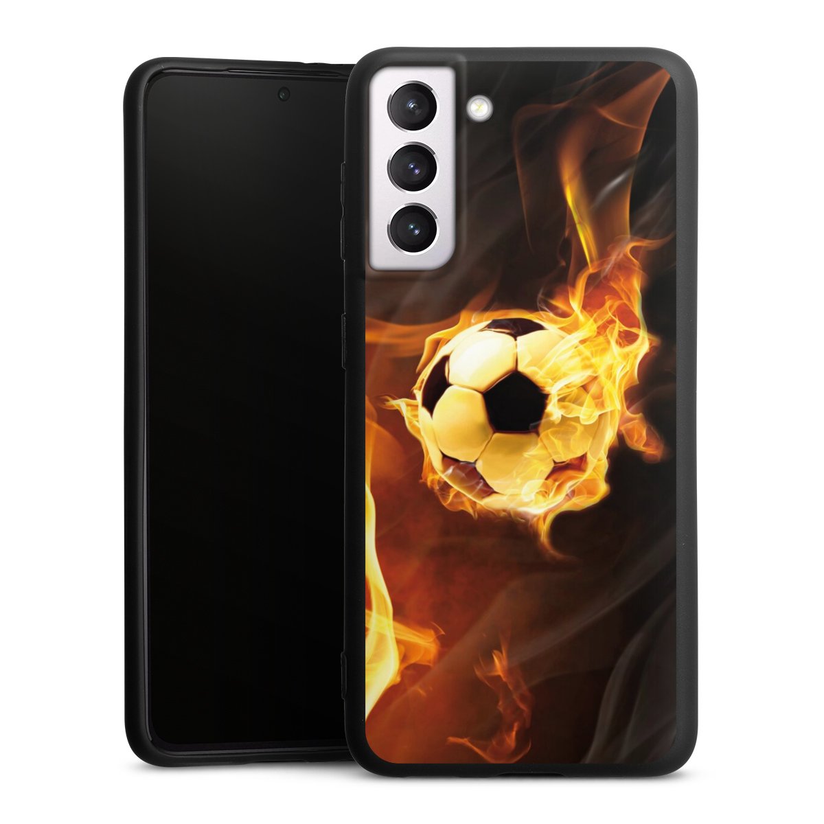 Galaxy S21 5G Handy Premium Silikon Hülle Handyhülle schwarz Case Ball Fire Soccer Silikon Premium Case