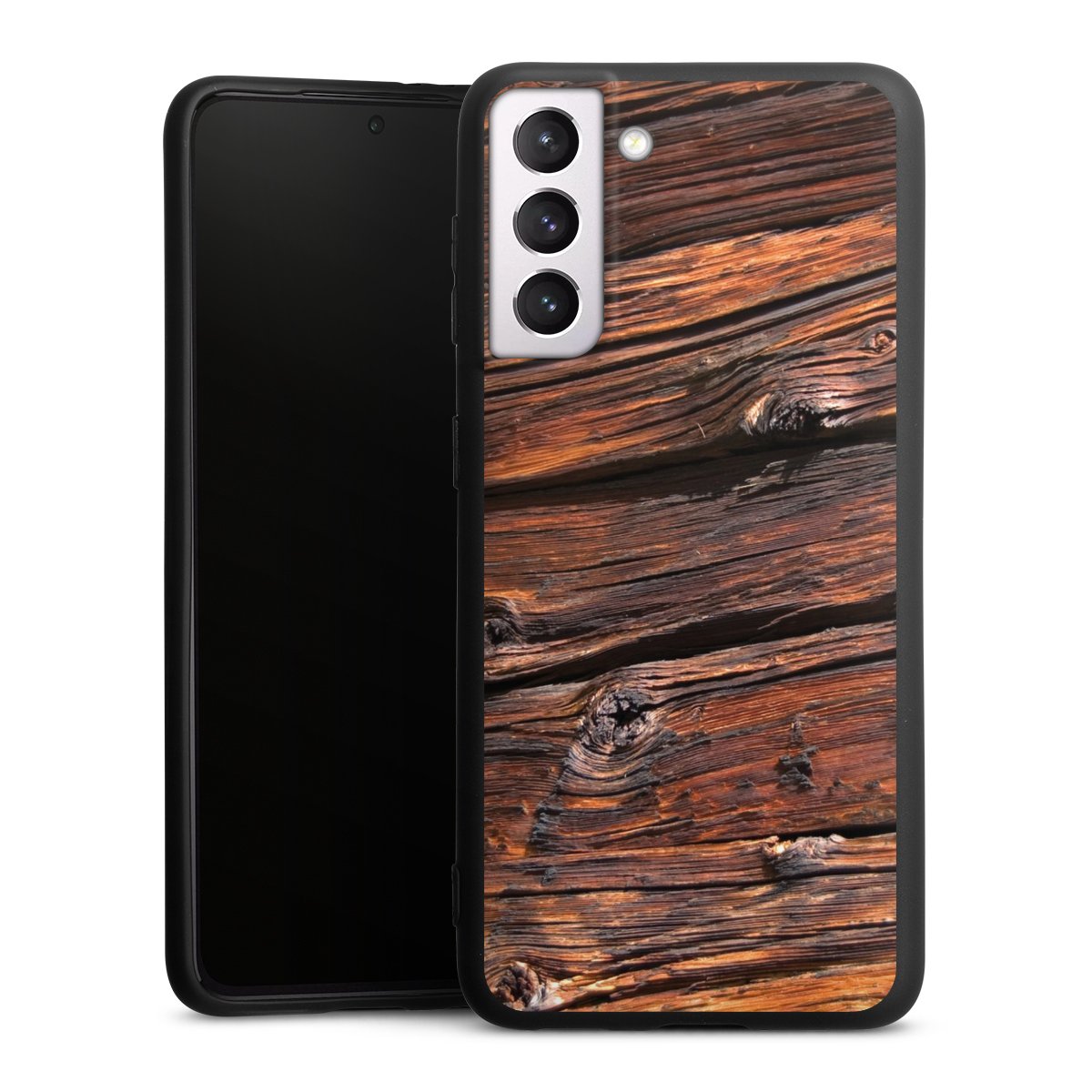 Galaxy S21 5G Handy Premium Silikon Hülle Handyhülle schwarz Case Beams Wooden Look Wood Silikon Premium Case