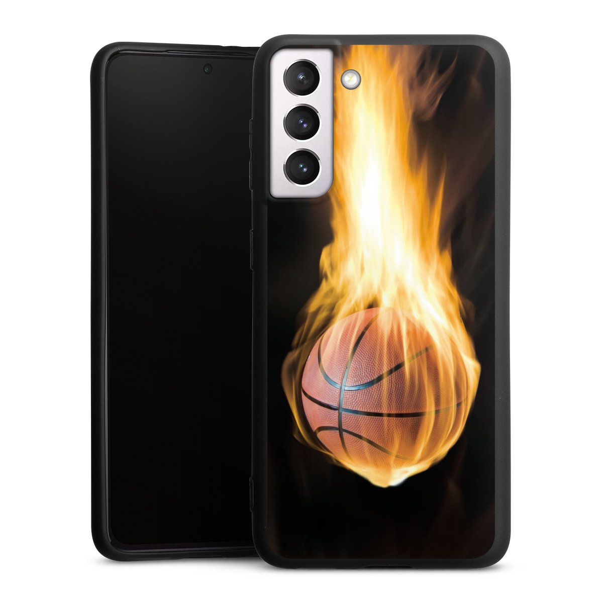 Galaxy S21 5G Handy Premium Silikon Hülle Handyhülle schwarz Case Basketball Sports Fire Silikon Premium Case